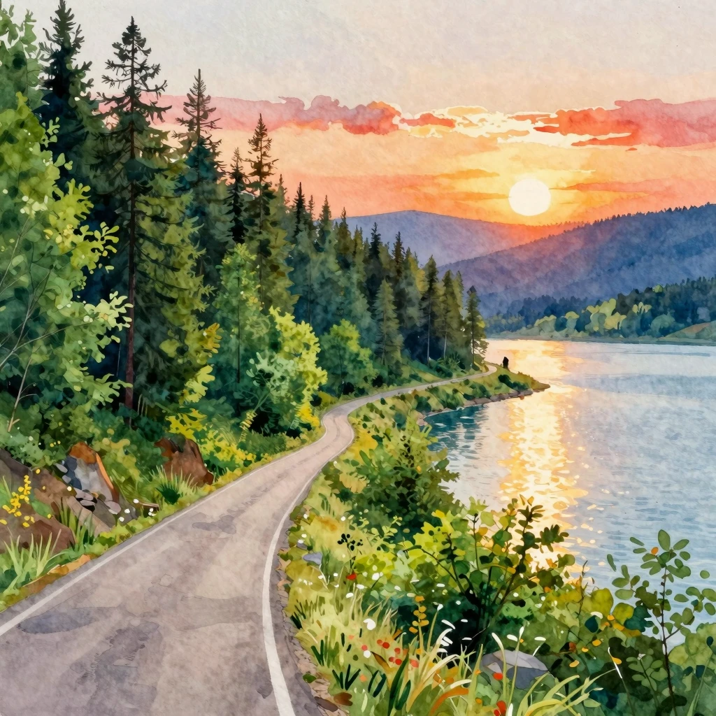 Vibrant watercolor painting of a beautiful natural landscape...