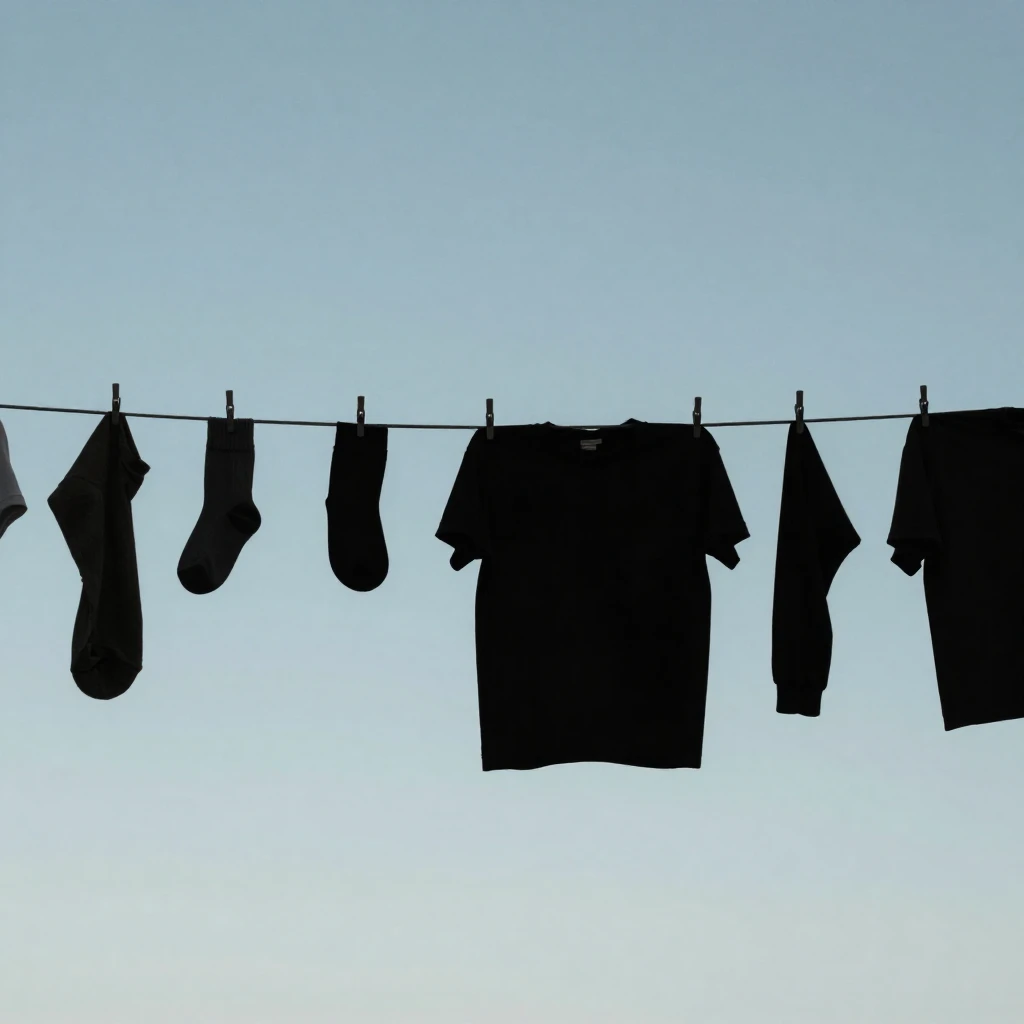 A minimalist silhouette of various clothes, including socks ...