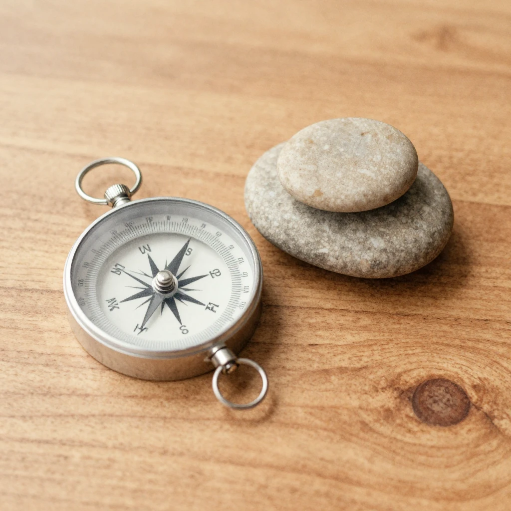 Watercolor style, minimalist composition of a compass and a ...