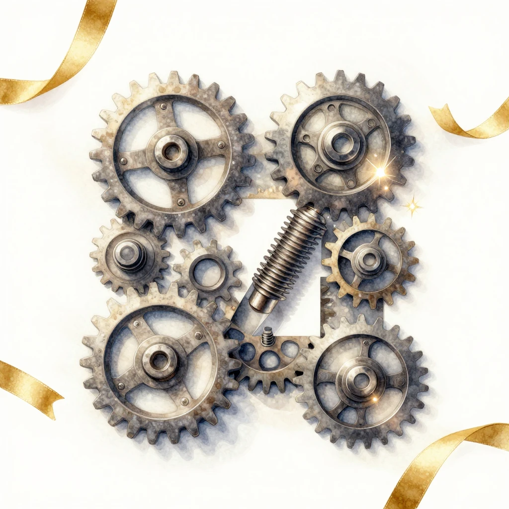Watercolor style industrial birthday concept with metallic g...