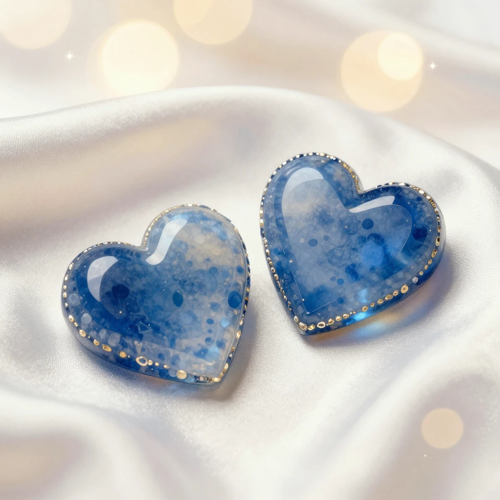 Watercolor style, two translucent blue agate stones shaped a...