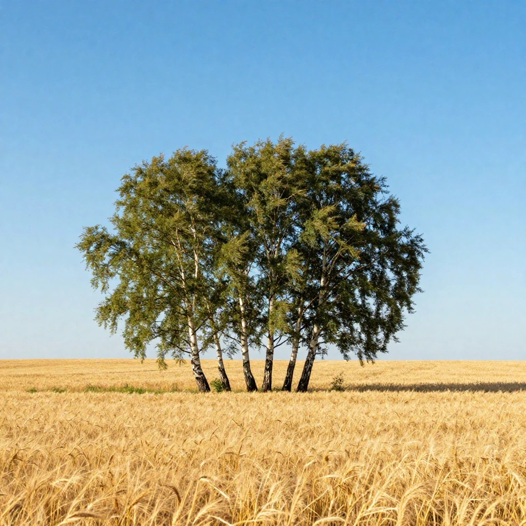 Birch trees swaying in the wind, wide endless golden wheat f...