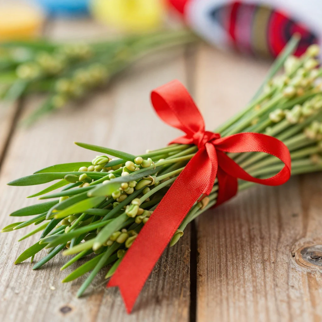 A close-up artistic depiction of traditional Semeni. Green s...