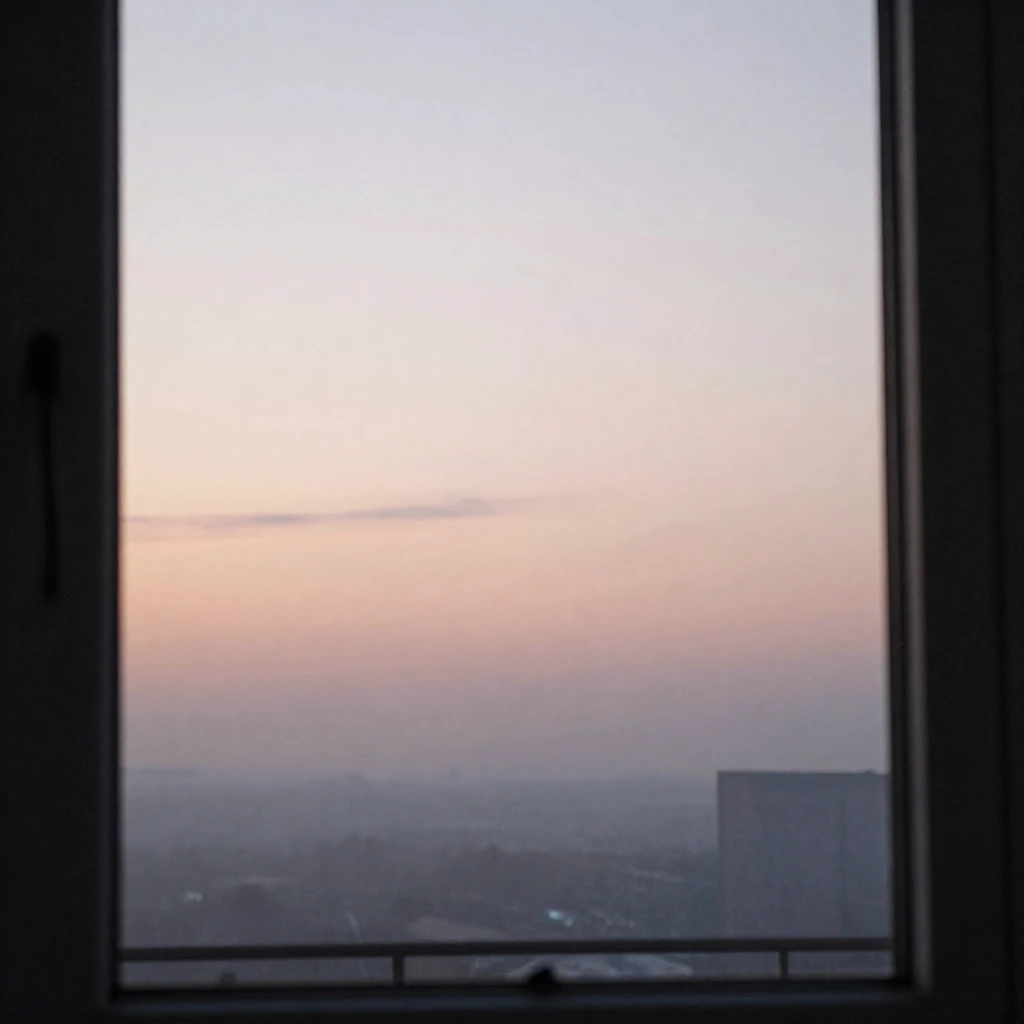 A tranquil dawn scene with soft, diffused light filling a ro...