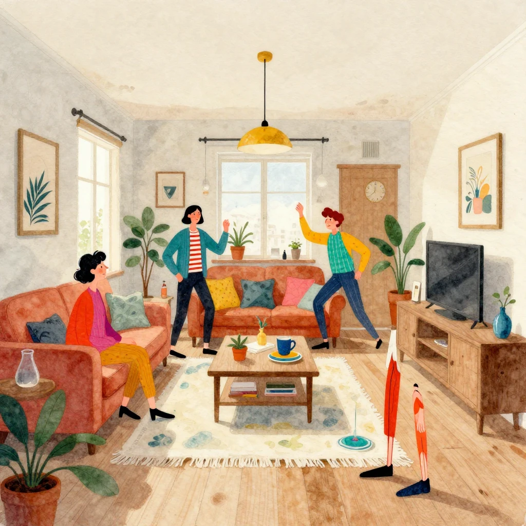 A vibrant watercolor illustration depicting a slightly dilap...