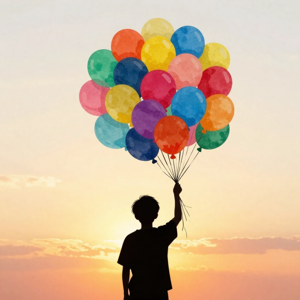 A minimalist silhouette of a person, seen from behind, holdi...
