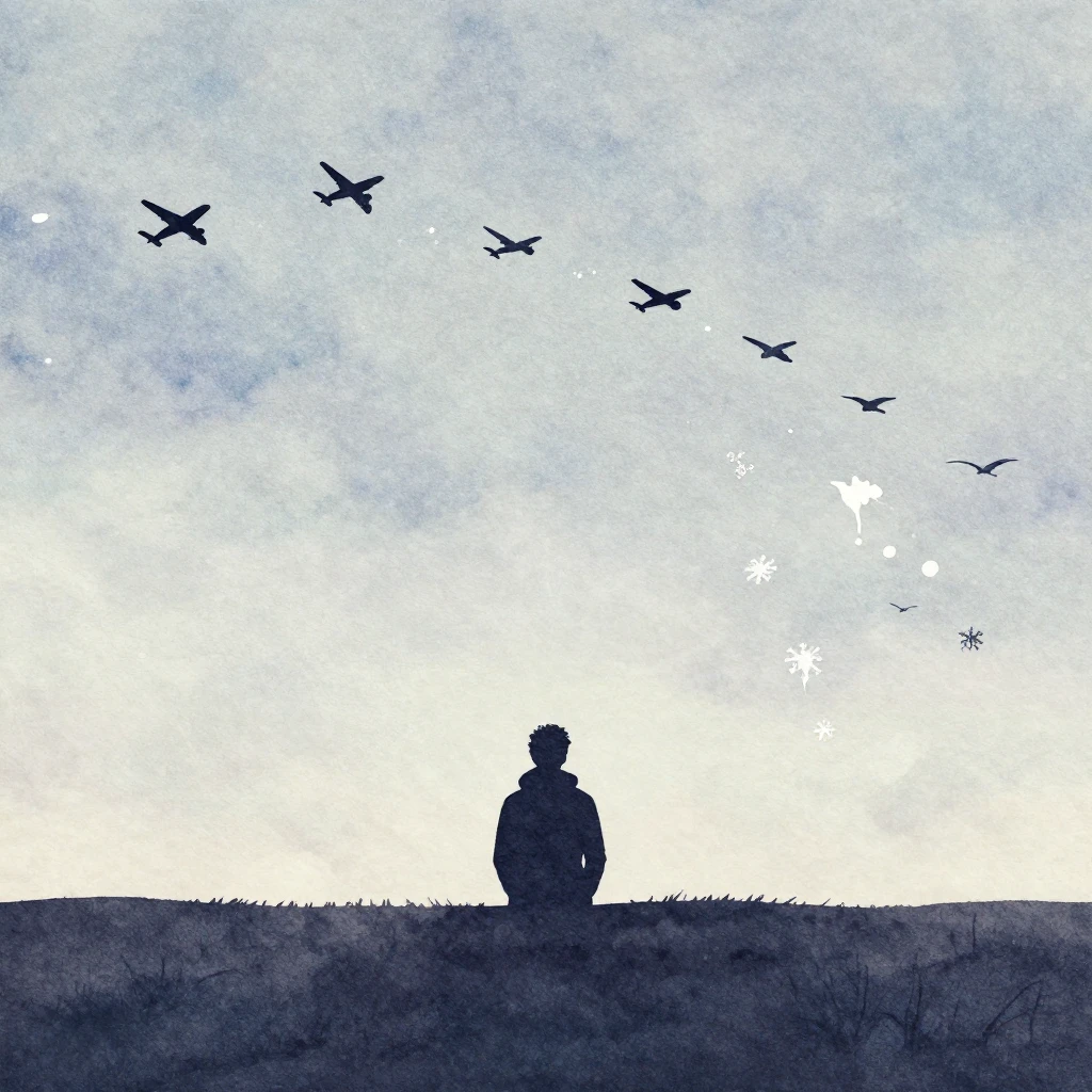 A lone silhouette looking at a distant horizon. Time flying ...