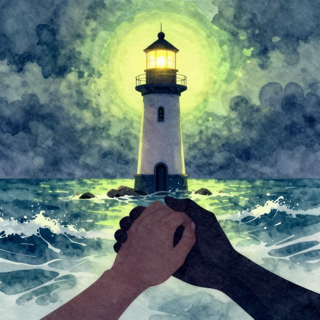Vibrant watercolor illustration of a serene, romantic lighth...