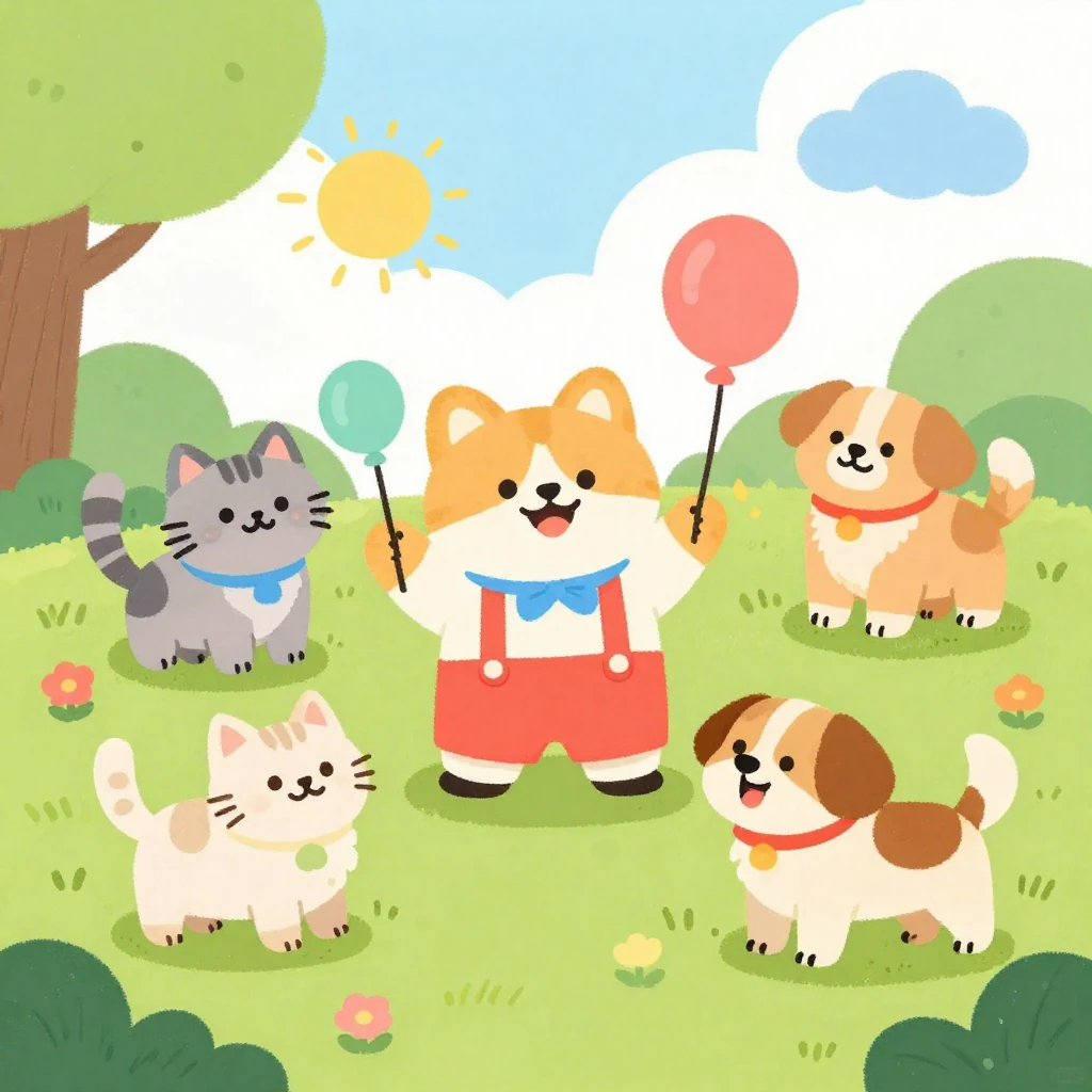 A whimsical and bright illustration depicting joyful childho...