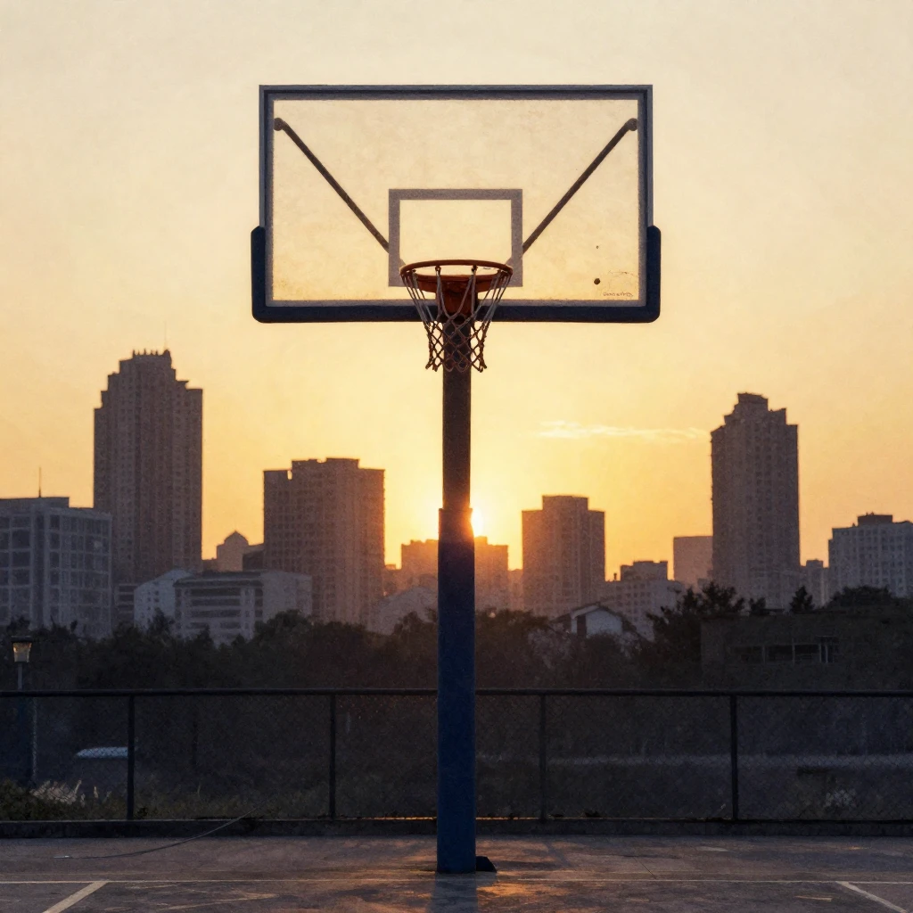 A solitary basketball hoop in watercolor style, standing in ...