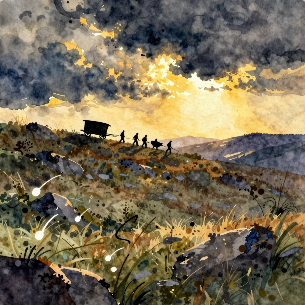 Vibrant watercolor illustration of a rugged, windswept Balka...
