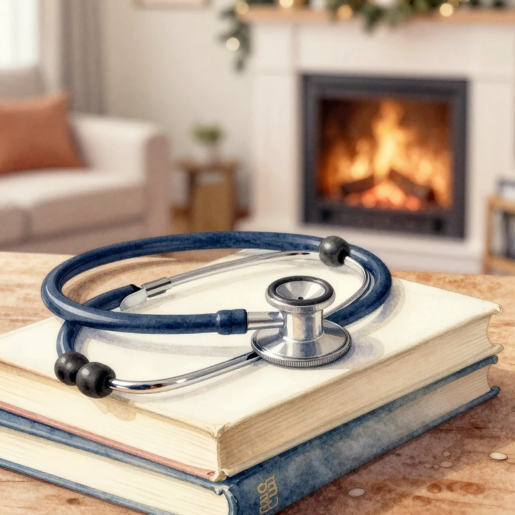 Watercolor style close-up of a medical stethoscope resting o...
