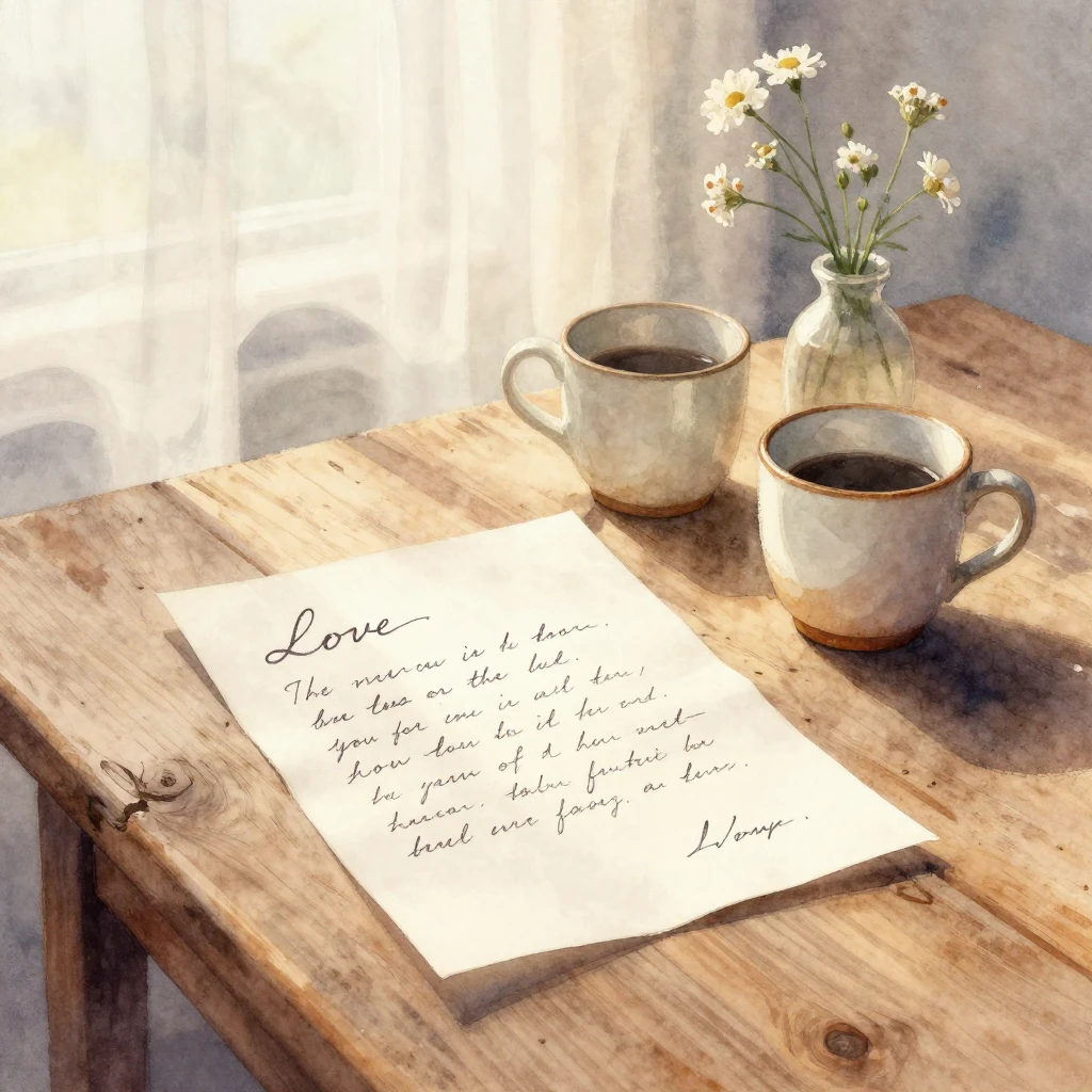 A dreamy watercolor painting showcasing a handwritten love l...