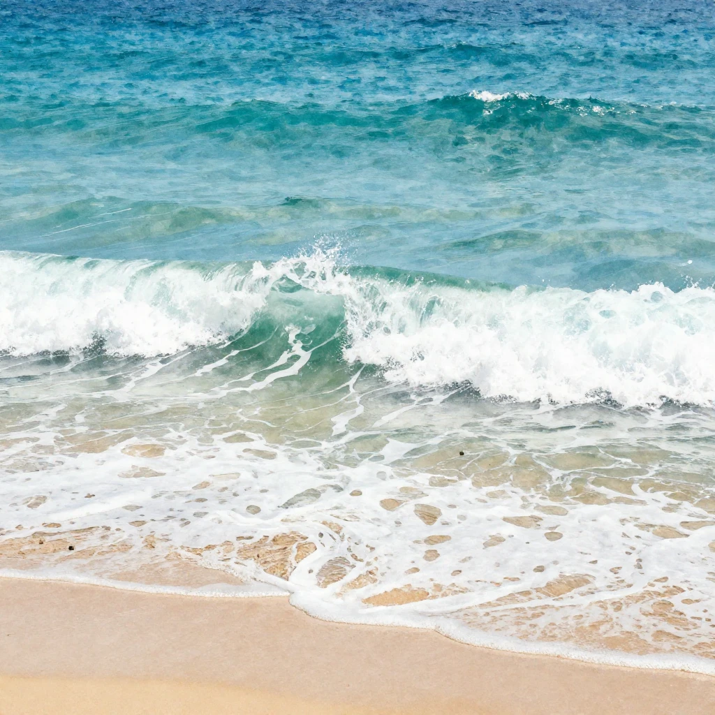 A vibrant watercolor painting of powerful and serene ocean w...