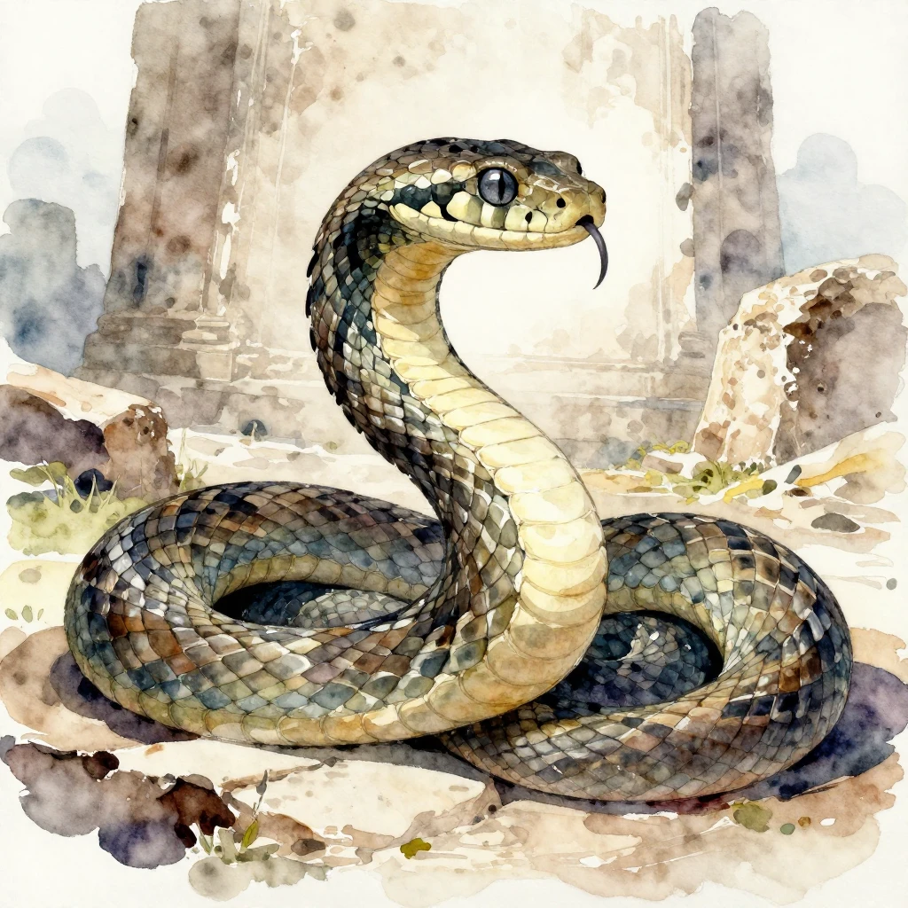 A vibrant watercolor painting of a graceful, melancholic ser...