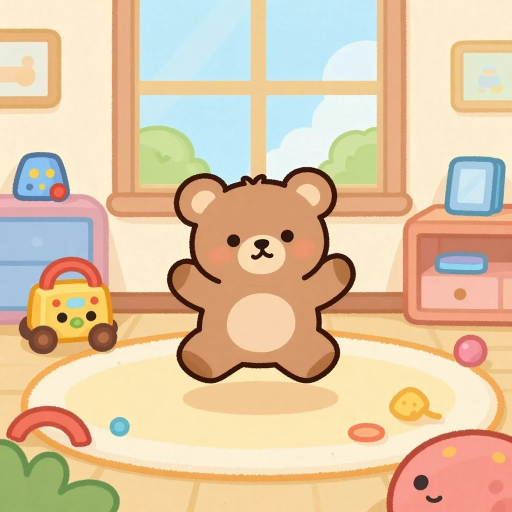 Bright cartoon style illustration, colorful playroom with va...