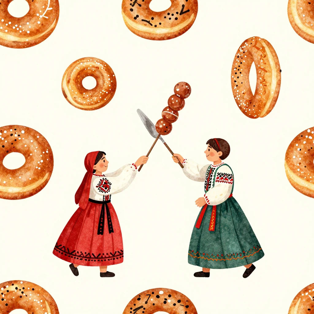 An artistic illustration depicting elements of Polish folk a...