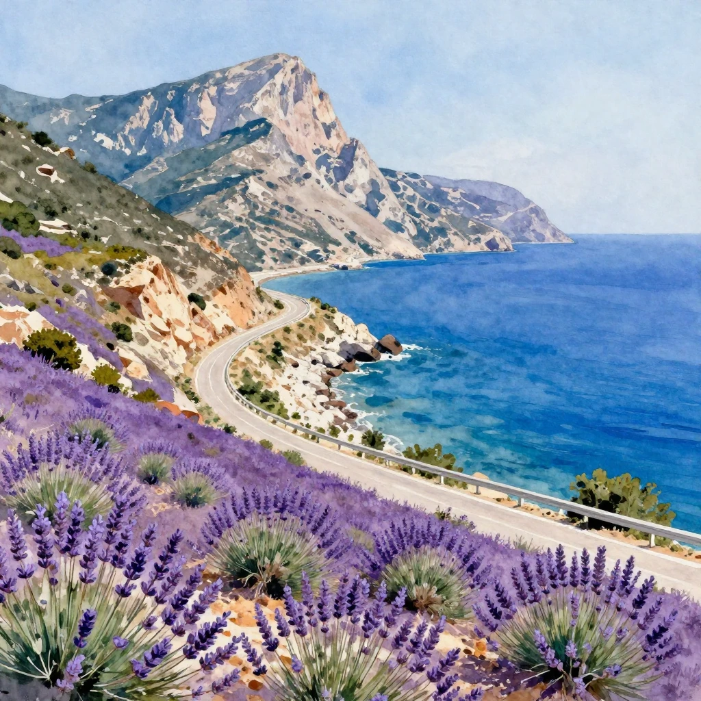 A vibrant watercolor painting of a scenic Crimean landscape....