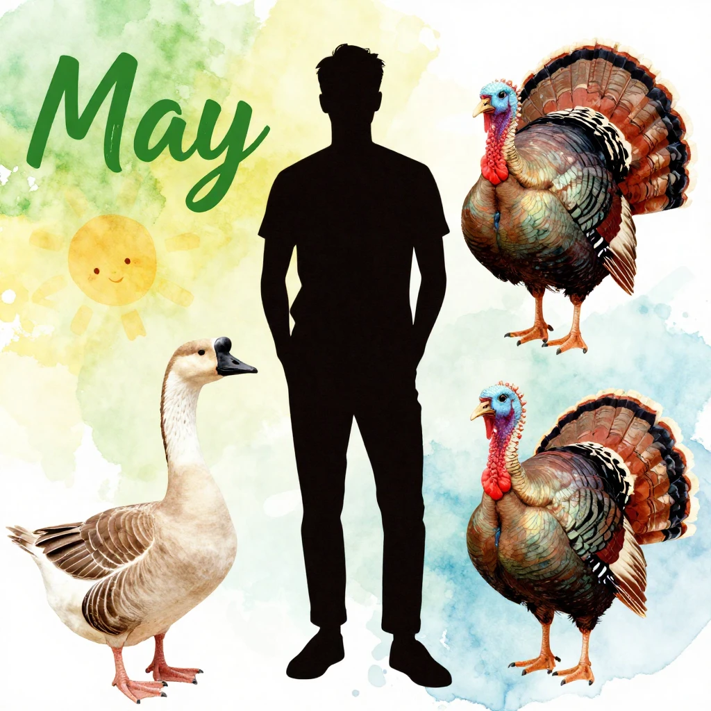 Vibrant watercolor style image reflecting May themes. A conf...