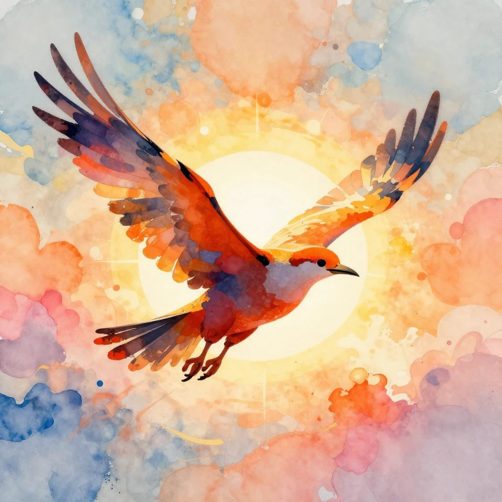 A vibrant, abstract watercolor illustration of a majestic bi...