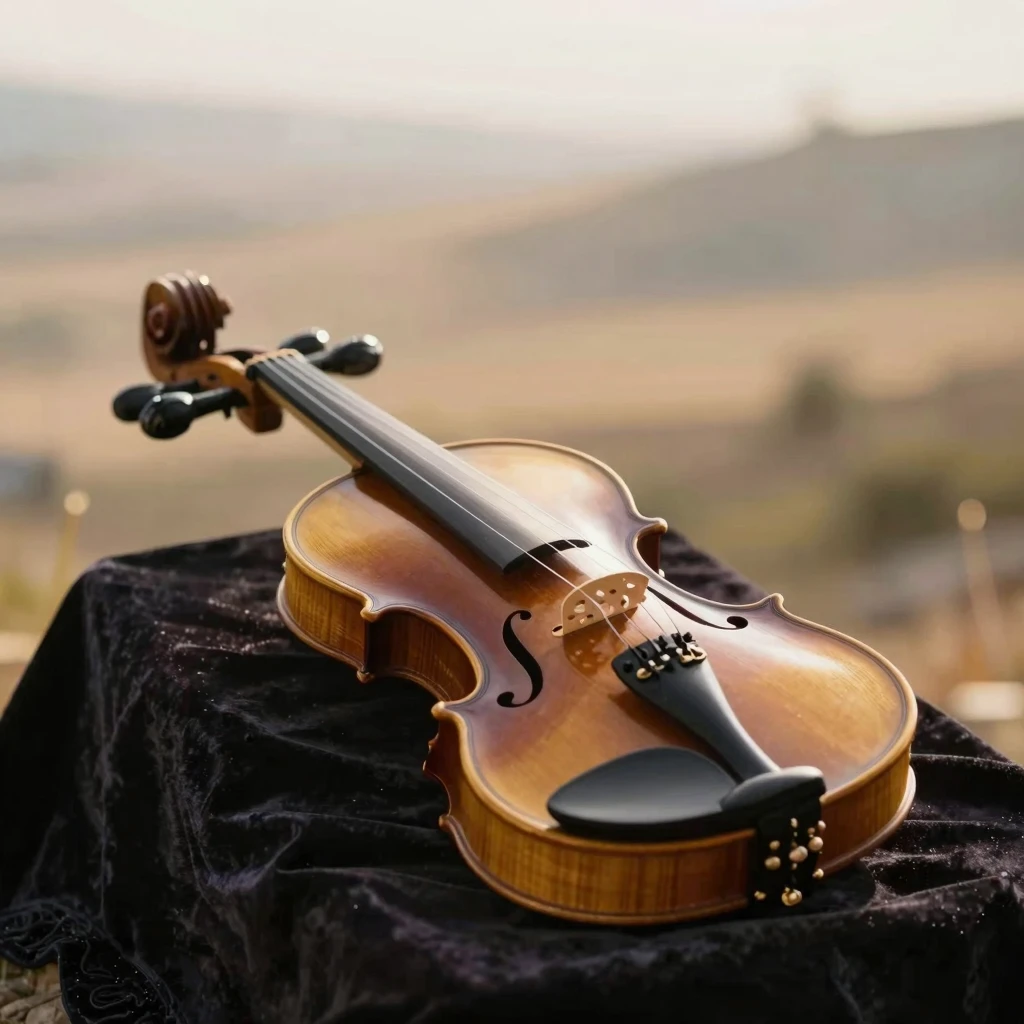 A beautifully crafted keman (Turkish violin) resting on a ve...