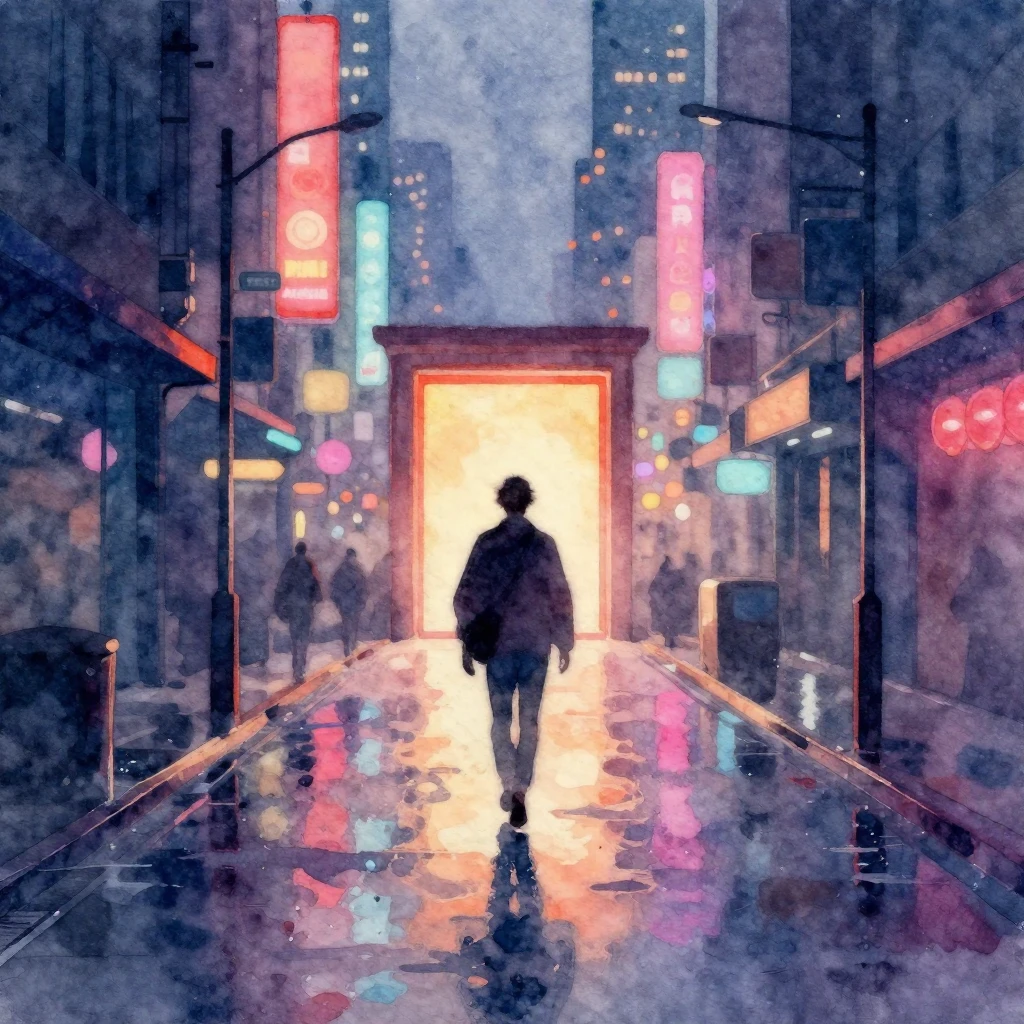 A vibrant watercolor scene depicting longing and a journey's...