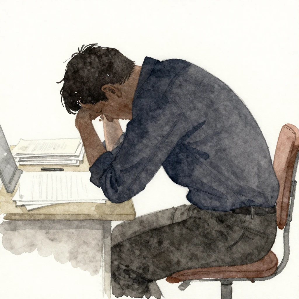 A watercolor illustration of a person, seen from behind or i...