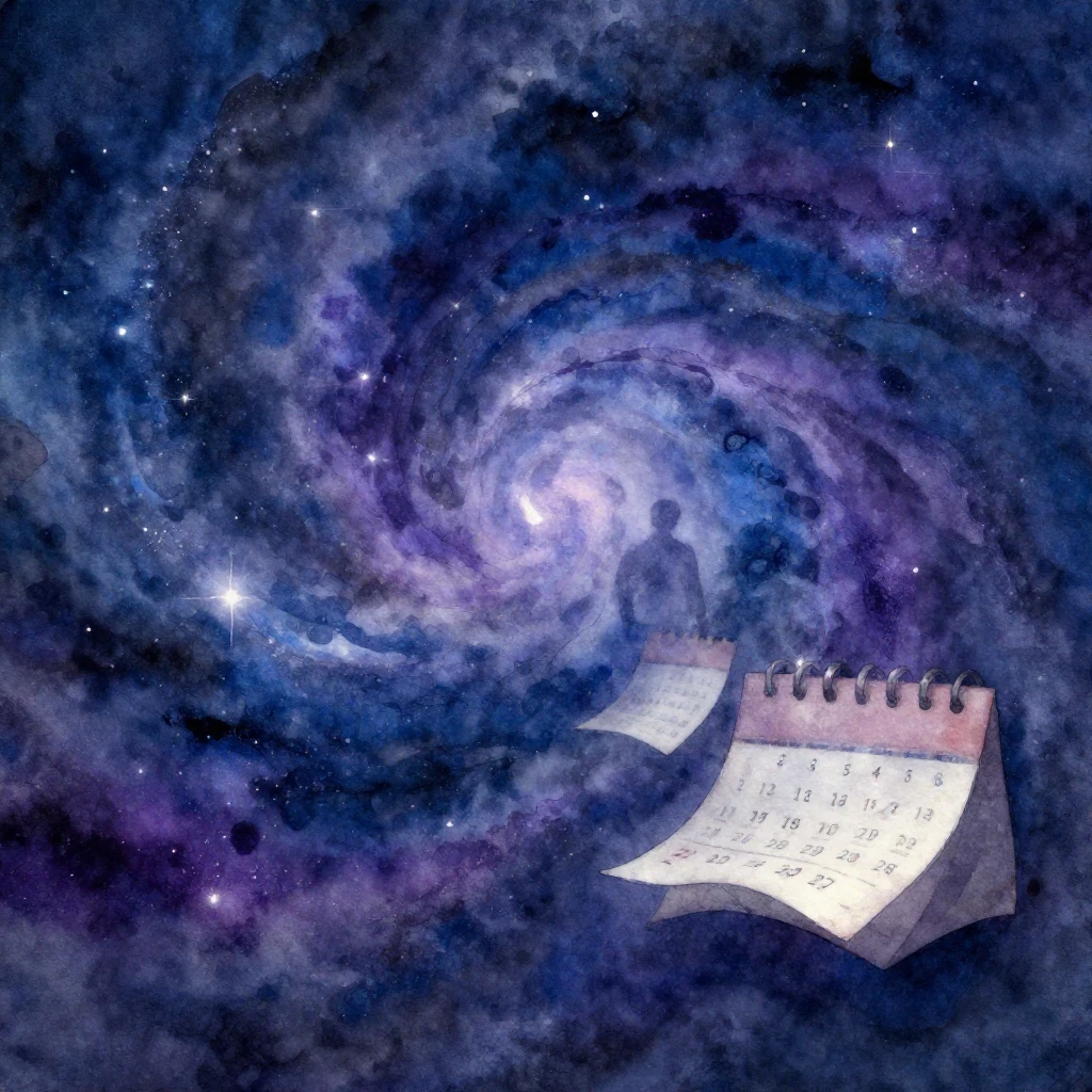 An abstract, ethereal scene in watercolor style. Swirling co...