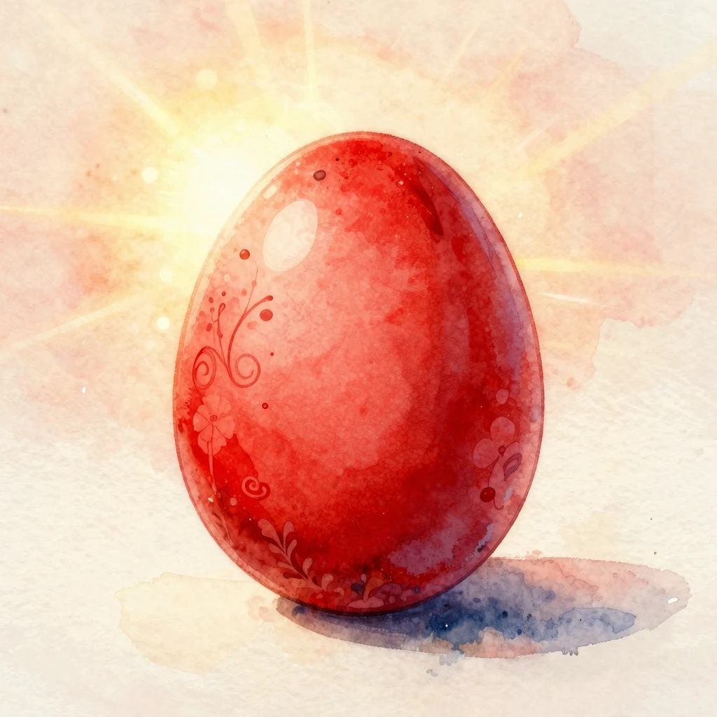 A vibrant red Easter egg, symbolizing new life and freedom, ...