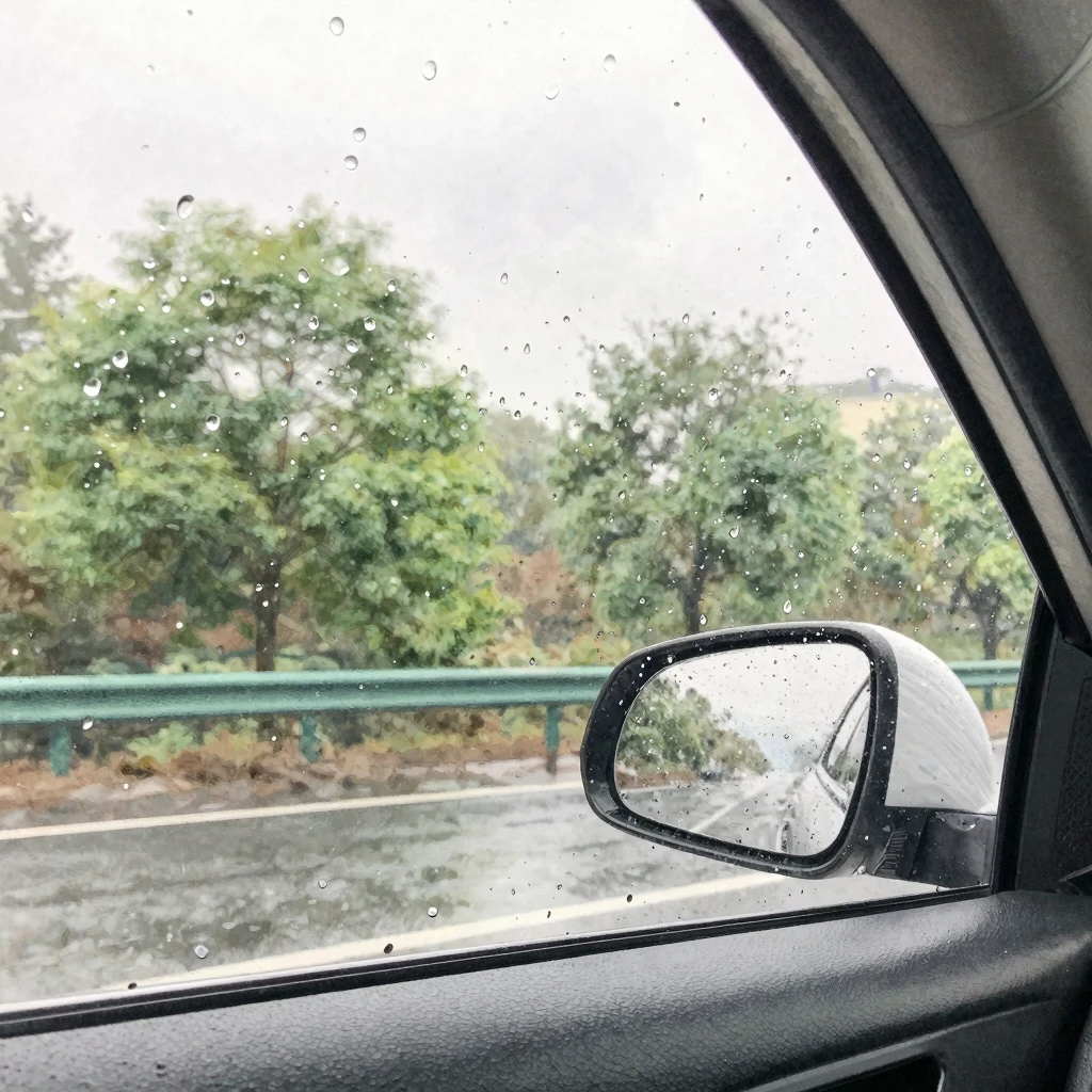 Watercolor painting of a view from inside a car window on a ...