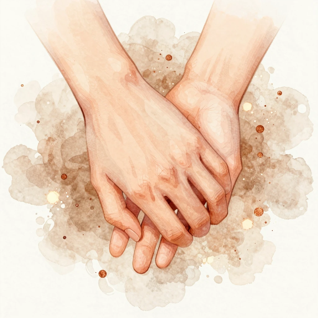 A warm, artistic illustration of two hands gently intertwine...