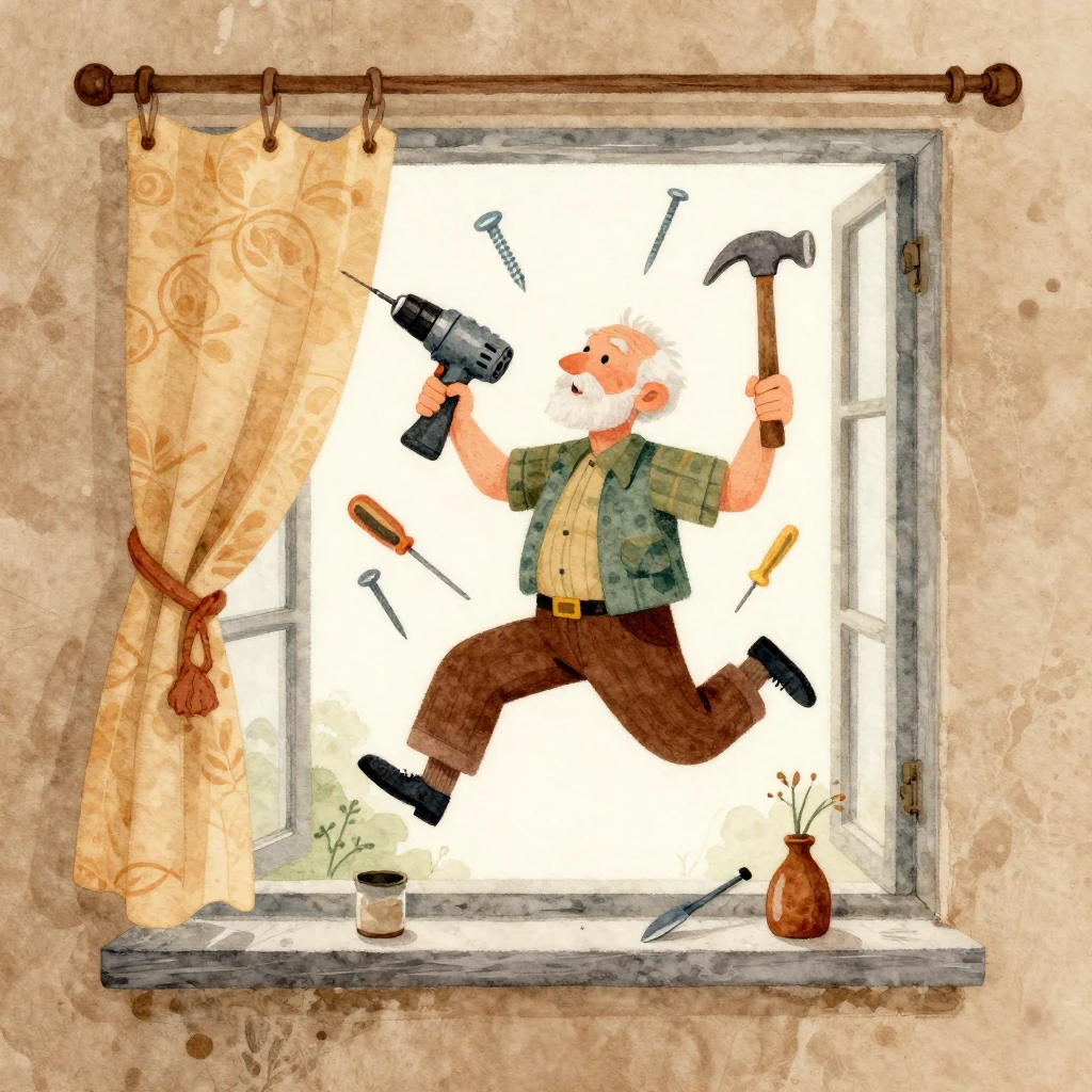 A vibrant watercolor and folk art illustration of an elderly...