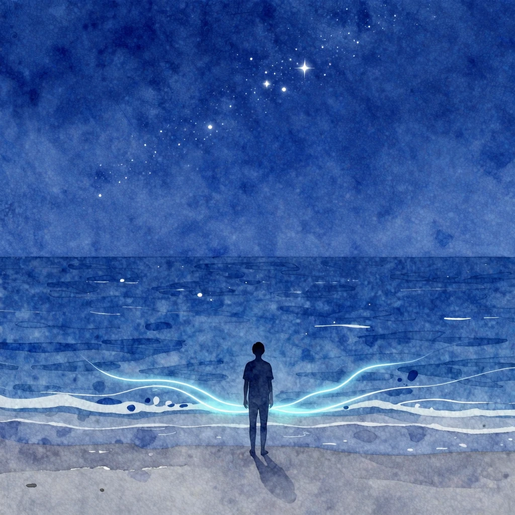 Watercolor style. A minimalist digital art of a lone human s...