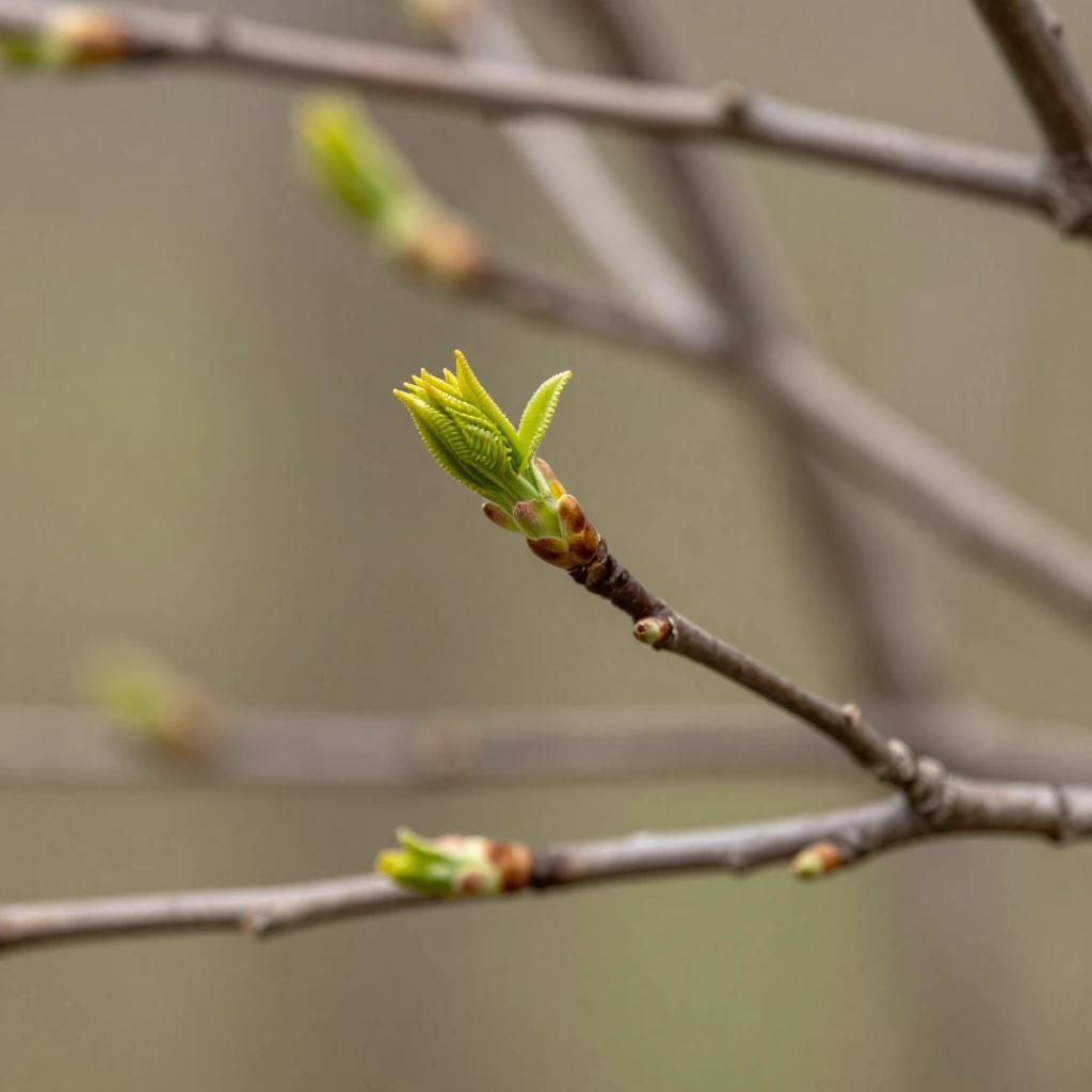 Close-up view of tree branches with small, delicate buds jus...