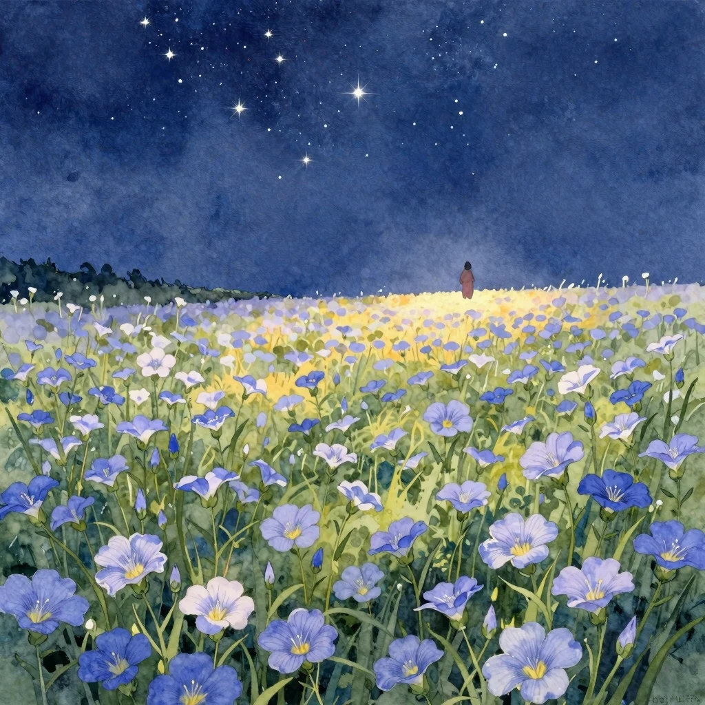 Vibrant watercolor illustration of a vast field of blooming ...