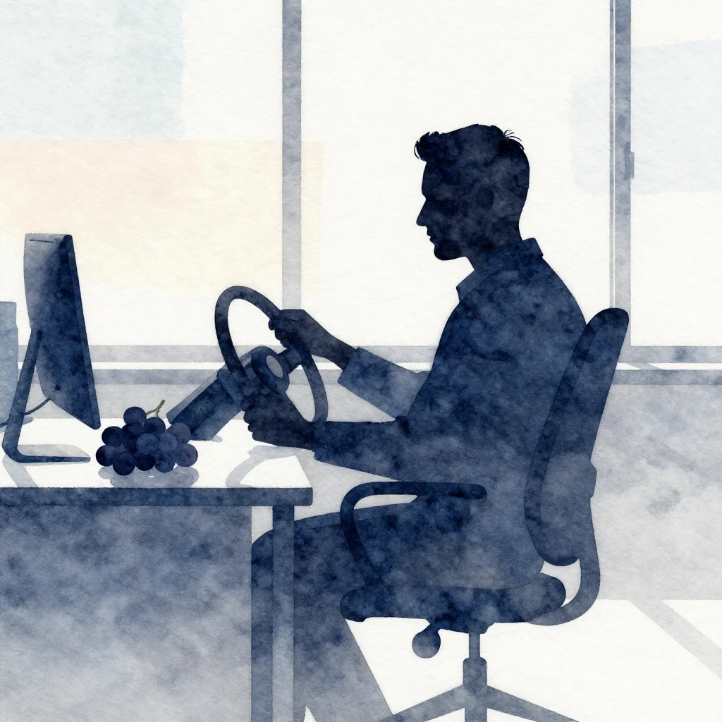 Watercolor style. A silhouette of a man sitting at an office...