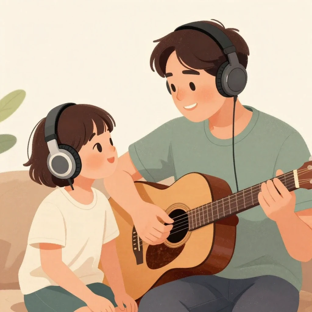 A warm, artistic illustration depicting a father and child e...
