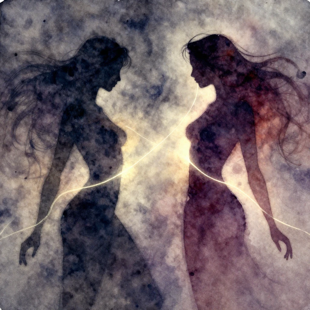 A vibrant watercolor painting depicting two abstract female ...