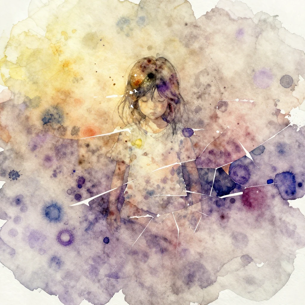 An abstract watercolor image conveying lost innocence, using...