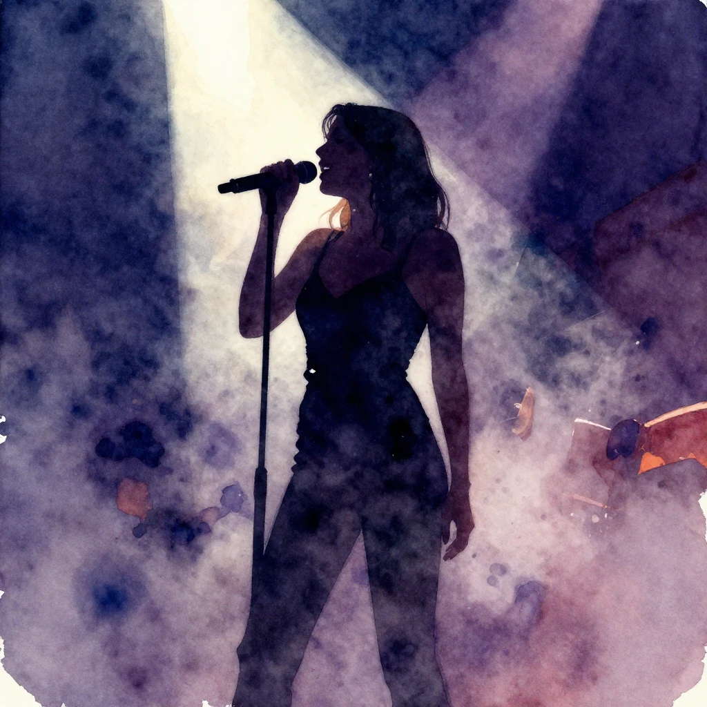 A vibrant watercolor painting of a silhouette of a chanson s...