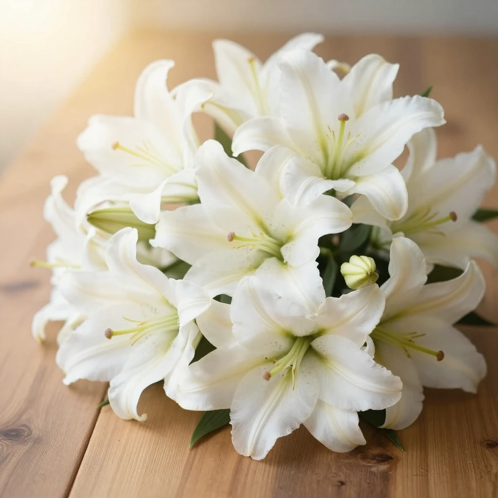 An artistic rendering of a pristine bouquet of white lilies,...