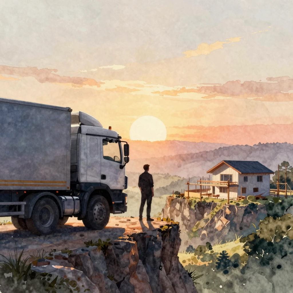 Watercolor style. A silhouette of a man standing next to a l...