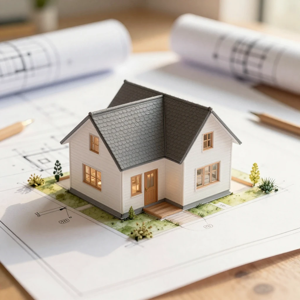 Architectural blueprints of a house, subtly blurred in the b...