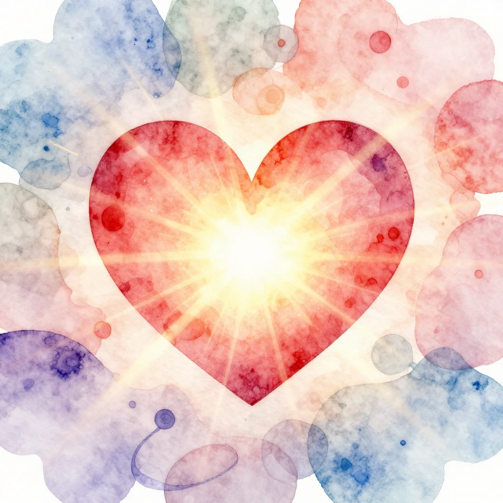 A vibrant watercolor illustration of an open heart radiating...