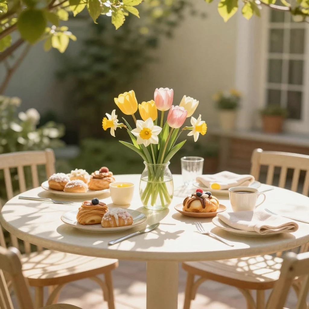 A sun-drenched terrace scene, highlighting outdoor living. A...