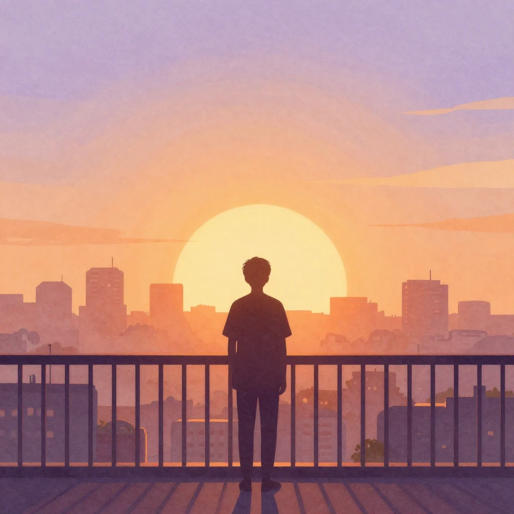 Watercolor style. A minimalist silhouette of a person standi...