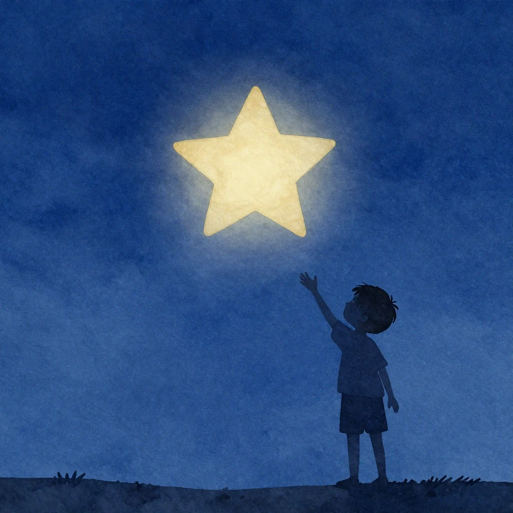 A watercolor silhouette of a small boy with outstretched arm...