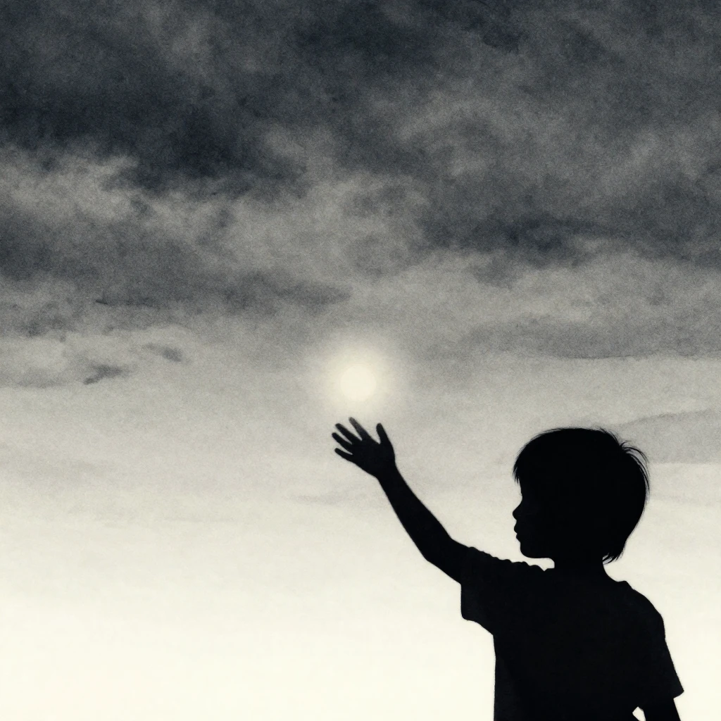 A somber, minimalist album cover design. A silhouette of a c...