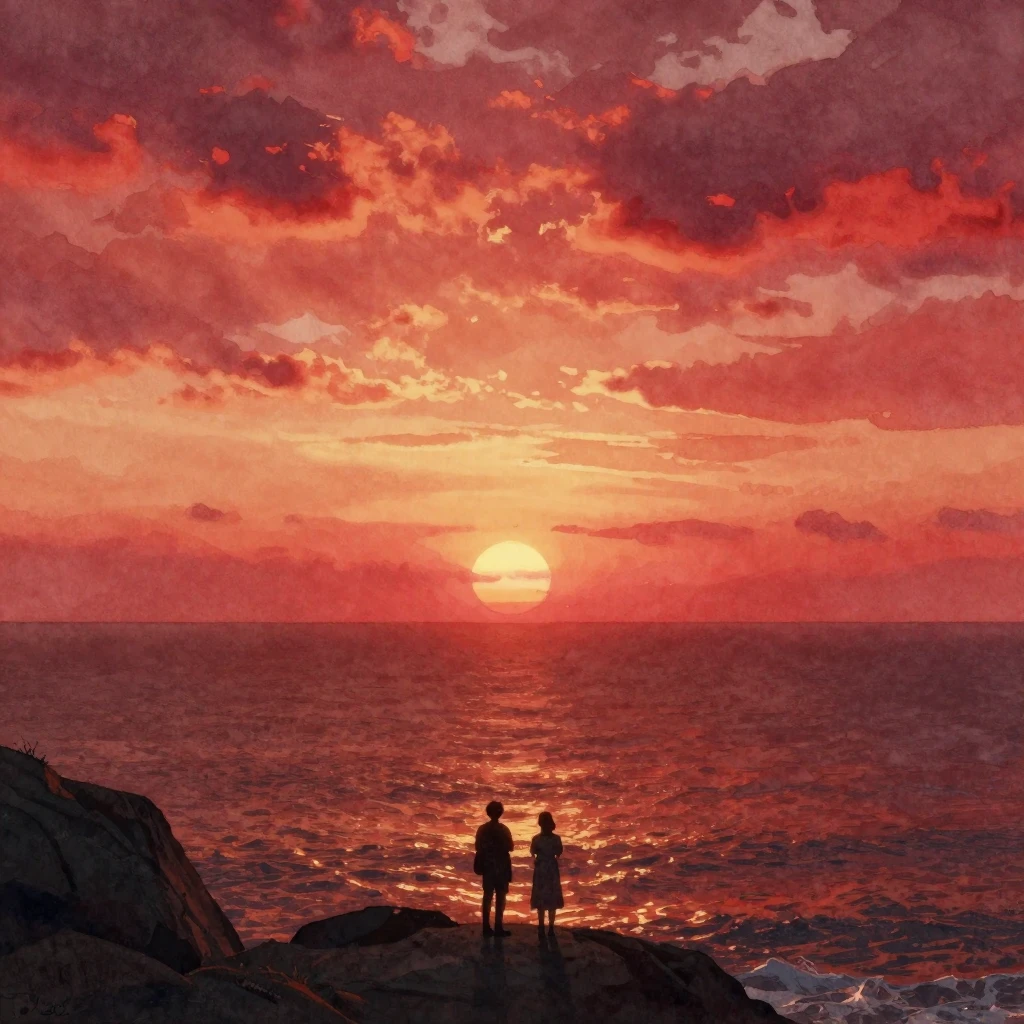 A breathtaking cinematic shot of a vast ocean horizon during...