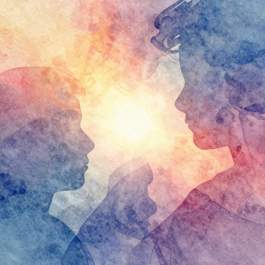 Vibrant watercolor style. Abstract silhouettes merging into ...